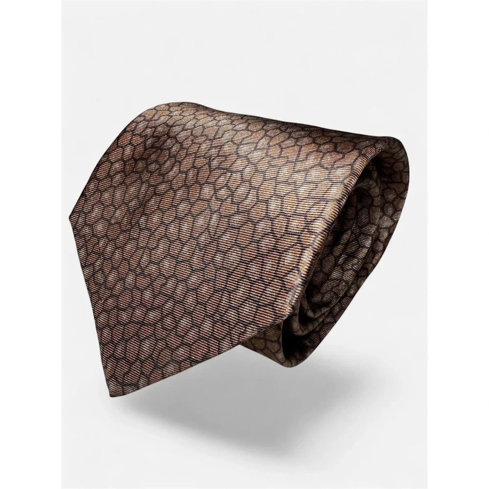 Valentino Cravatte Silk Men's Tie Brown Mosaic Pattern Hand Made in Italy